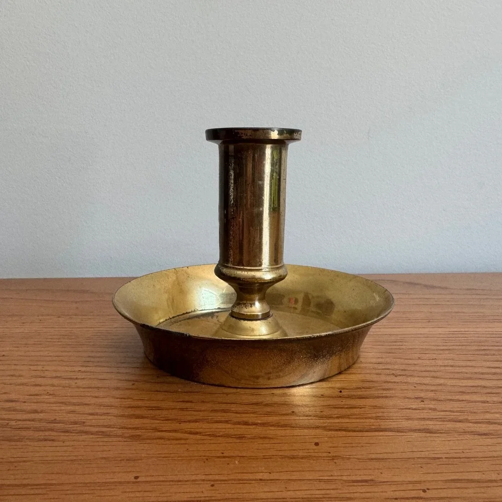 Vintage‎ Solid Brass Chamberstick Candle Holder Made in India Gold Tone